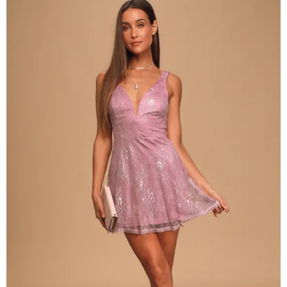Fueled by love phrple lace skater dress L